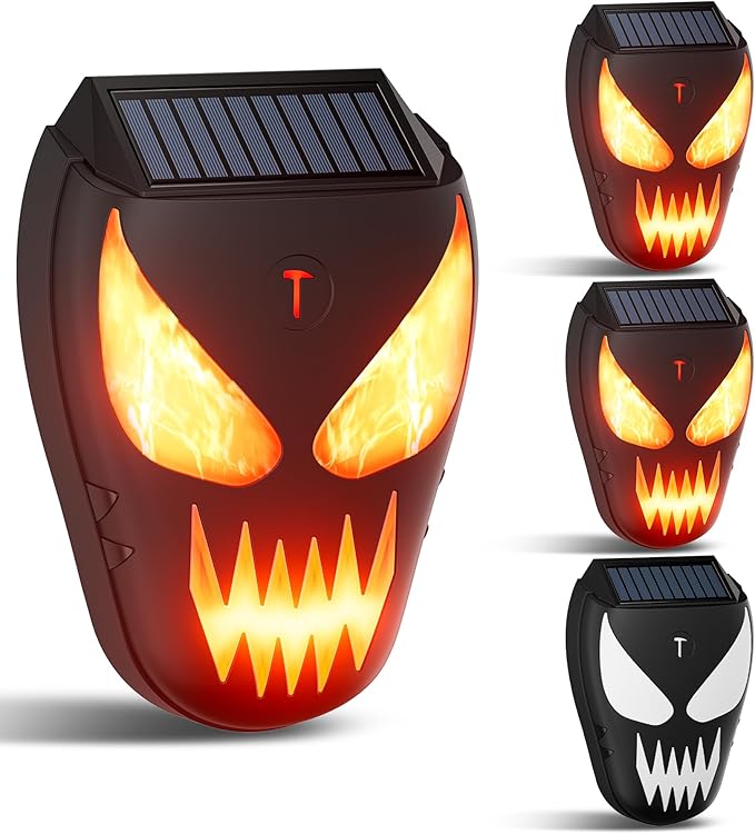 Solar Coyote Deterrent Predator Lights - Nocturnal Animal Repeller with Flame LED Flashing Lights for Chicken Coop, Yard & Garden Protection Against Raccoons, Foxes, Deer, Skunks, Hawks 4 PCS