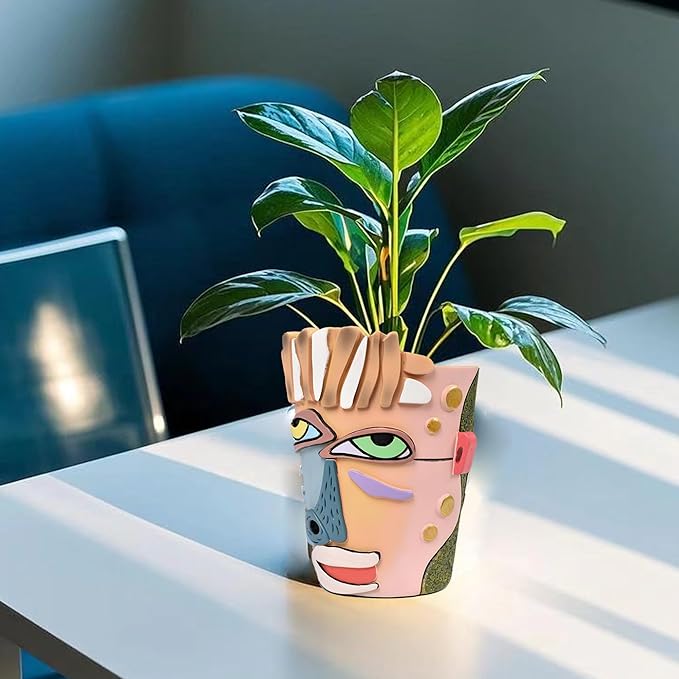 Midogaigai Abstract Face Planters Pots Head,Unique Head Planter for Indoor Plants,Funny Face Flower Pot,Colorful Plant Pots for Outdoor Garden Decor and Home Art Decoration(Contemporary)