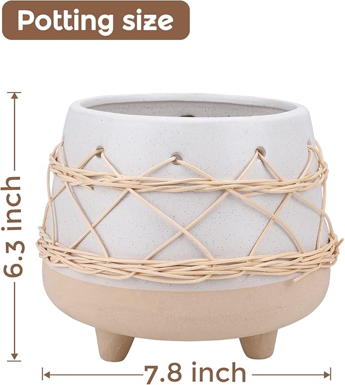 Ceramic Planter 8 Inch Plant Pots Indoor Outdoor Planter with Drainage Hole Flower Pots Plant Pot Ceramic Mid-Century
