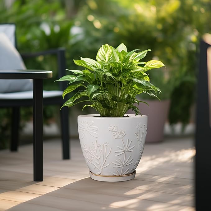 MPotTo 10 Inch Plant Pot Ceramic Planter Pot with Drainage Hole and Saucer Round Planter Large Flower Pot for Indoor Outdoor Plants Home Garden Decor White