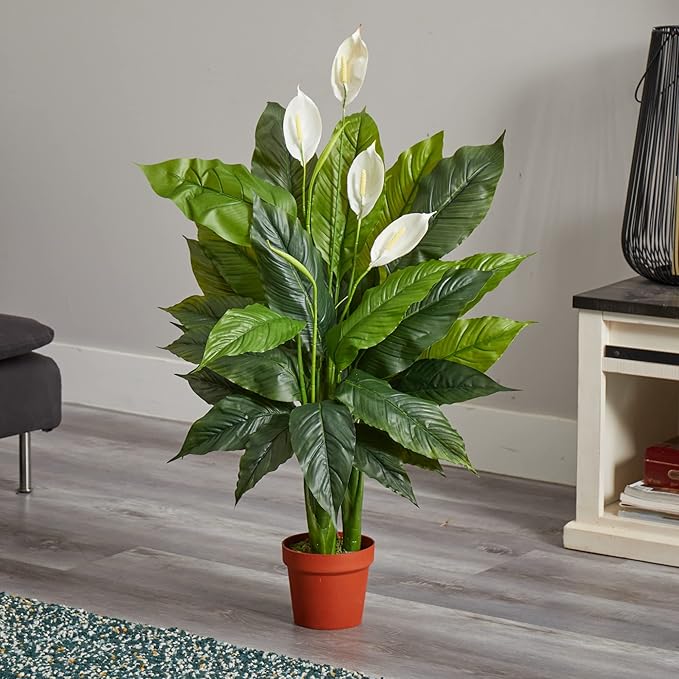 Nearly Natural 42in Artificial Peace Lily Spathiphyllum, Real Touch Silk Plant Faux Greenery for Indoor Home Decor