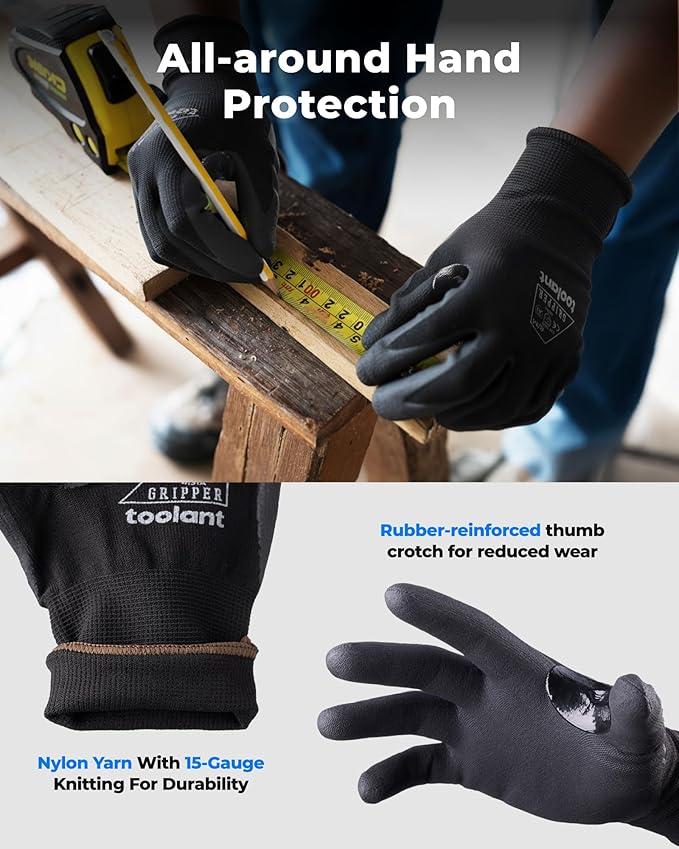 toolant 6/12 Pairs MicroFoam Nitrile Coated Safety Work Gloves, Breathable Nylon Working Gloves Men with Grip,Touchsreen