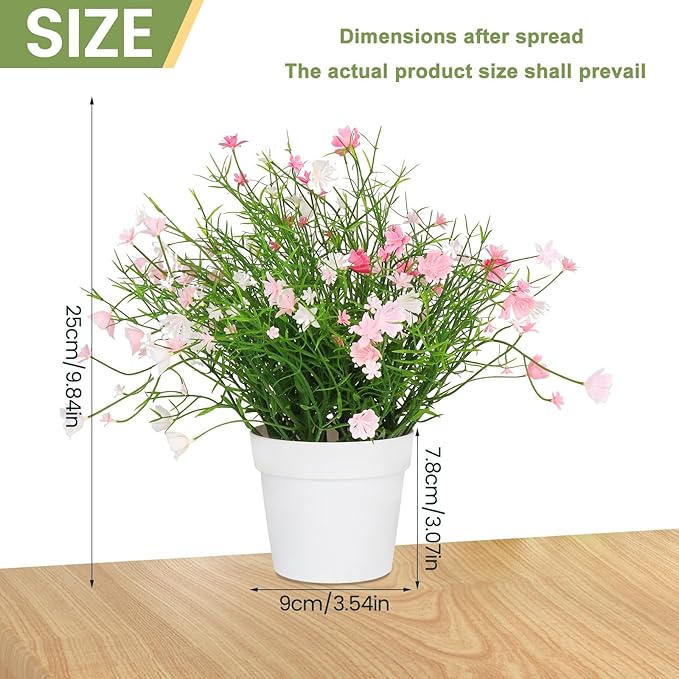 Artificial Babys Breath Potted Fake Plants with Flowers Faux Plants Indoor for Home Office Bookshelf Table Room Decor, Pink (Pack of 2)