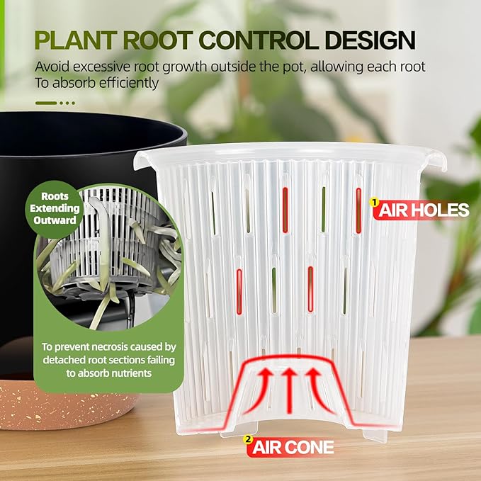 7.2 Inch Self Watering Orchid Pots for Indoor Plants,Macetas para Orqudeas,Flower Pots for Indoor Plants with Holes（Black）