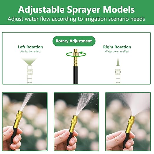 65FT 5/16 Inch Drip Irrigation System for Garden, 2025-Upgrade High-Flow Garden Watering Kit with 20 Adjustable Copper Nozzles, Even Water Distribution for Lawn & Greenhouse