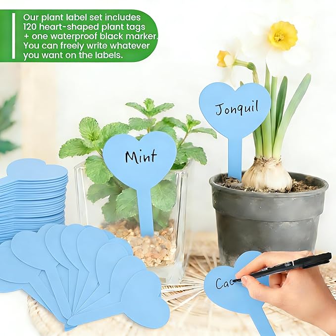 Platic Plant Markers 120PCS Plant Tags with Black Pen Garden Markers for Plants Outdoor Garden Labels Outdoor Waterproof Gardening Essentials Herb Signs Blue Seed Marker Gifts for Gardeners
