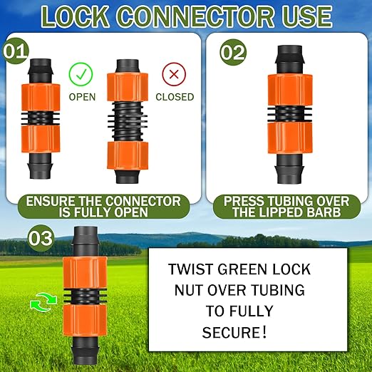 Tondiamo 50 Pcs Garden 5/8" Drip Irrigation Tape Tubing Fittings Kit Include Connector, Tee Coupling, Elbows, End Cap, On/Off Valve Barb for Most 16-17 mm Tubing Irrigation System (Orange)