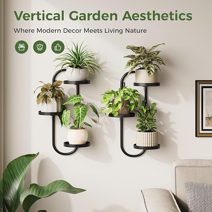 Laposso Window Plant Shelves Indoor Outdoor Wall Planters for Indoor Plants 2 Pack Metal Hanger Plant Holder for Living Room Balcony Wall Decor Black