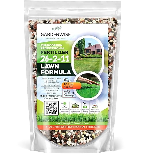 Gardenwise TurboGreen: Premium Lawn Fertilizer with Iron - Advanced Nitrogen & Iron-Rich Formula for Lush Growth | Eco-Friendly Grass Fertilizer for Spring & All Seasons | Slow-Release (4 QUARTS)