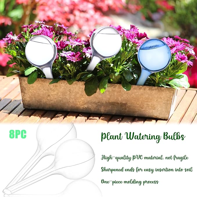 8-Piece Plant Watering Bulbs, 5cm/2inch S Size(80ml) Automatic Plant Waterers, Self Watering System for Indoor Outdoor Plant Watering Bulbs Green & White Self Watering Globes (8, blue+transparent)
