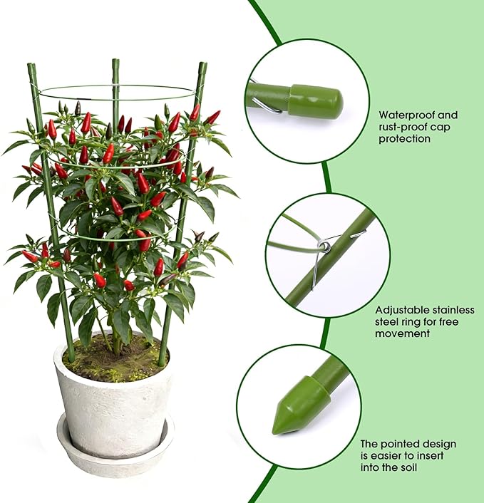 TOCCYARD 4 Pack Plant Support Tomato Cages for Garden, 24 Inches Tomato Cages and Supports with Adjustable Rings for Garden Pots, Plant Stakes Tomato Trellis Rings for Climbing Plants