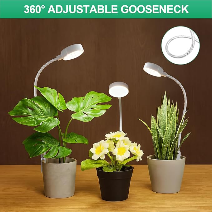 2 Pack Grow Lights, Pot Clip LED Growing Lamp for Indoor Succulents Pot Mini Small Plants,6000K White Full Spectrum with 5-Level Dimmable, Auto Timer 4/8/12/18 Hrs