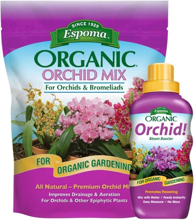 Espoma Organic Orchid Soil Mix 4qt Bag and Orchid! Liquid Plant Food Concentrate 8oz Bottle. Use for All Orchids - for Organic Gardening - Combo Pack