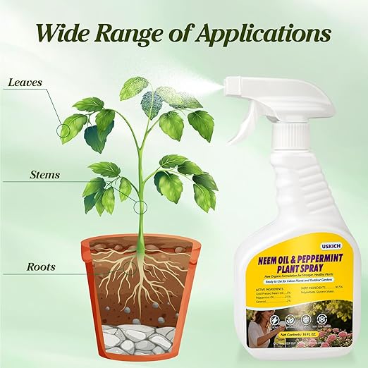 2 Pack Neem Oil & Peppermint Plant Spray – Natural Leaf Shine with Natural Essential Oils for Indoor & Outdoor Use,Simple Ready-to-Use Plant Spray for Gardens, Houseplants- 32oz
