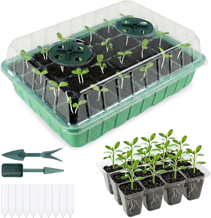 ondware 10-Pack Seed Starter Trays with Humidity Domes, 240 Cells, Seed Starter Kit for Indoor Greenhouse, Seedling Starter Tray for Seeds Growing Starting