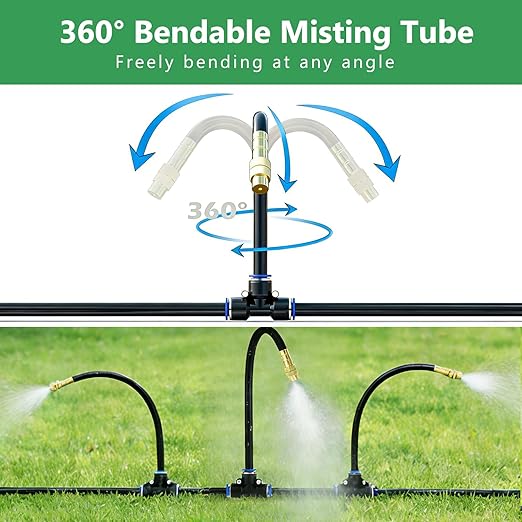 100FT Drip Irrigation System, 1/4 Inch Hose with 360° Adjustable Copper Nozzles – Garden Watering Kit for Lawn, Raised Beds, Greenhouse & Yard