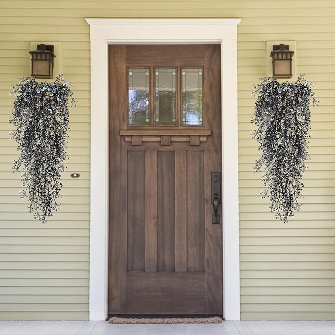 RECUTMS Artificial Hanging Plants 4 Pcs Fake Ferns Artificial Plants Large Faux Hanging Plant Wall Plants Fake Ivy Room Home Garden Wedding Halloween Party Indoor Outdoor Decor(Black White)