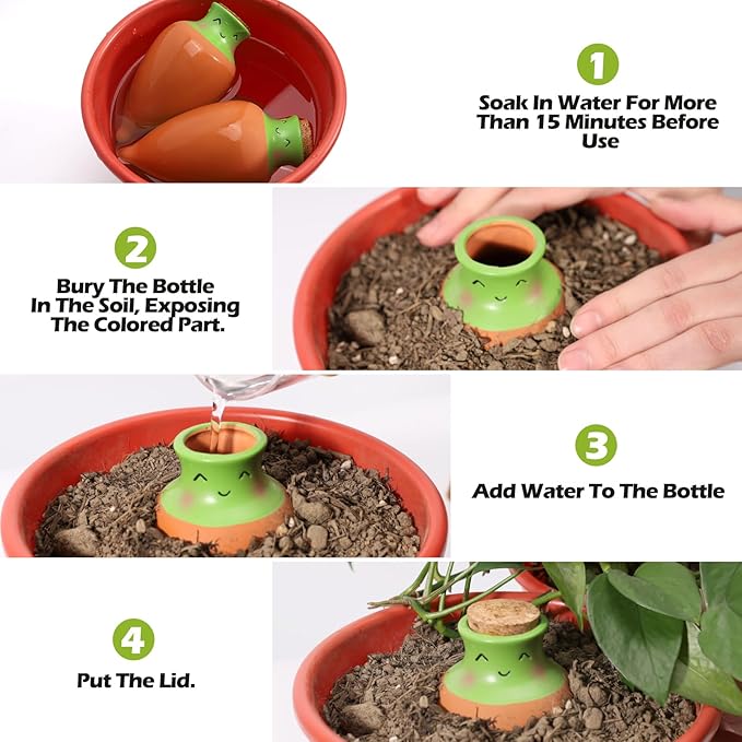 VICAMB 3PCS Self Watering Terracotta Globes,Ollas Watering Pot with Lid,Clay Plant Watering Devices,Planter Insert Terracotta Watering Spikes for Outdoor Indoor Plants with 1 Week Easy to Refill