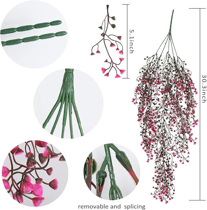 RECUTMS Hanging Fake Vine Plants 4 Pcs Artificial Large Garland Faux Flower Ferns Plant Baby Breath Ivy Room Wall Decor Home Office Garden Wedding Party Indoor Outdoor Decor (Pink)