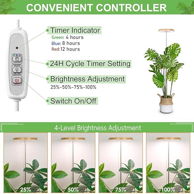LBW Plant Grow Light,72 LEDs Full Spectrum Grow Lamp for Indoor Plants,Bamboo Plant Lights with 4/8/12H Timer,Height Adjustable,Ideal for Large Tall Plants,Bamboo