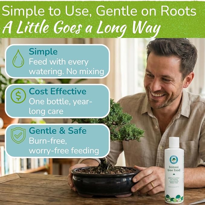 Bonsai Tree Food | Premium, Gentle Liquid Fertilizer for Healthy Growth, Strong Stems and Beautiful Blooms | 3-3-3 Balanced NPK Concentrate | Made in USA | 8 oz (240 ml)