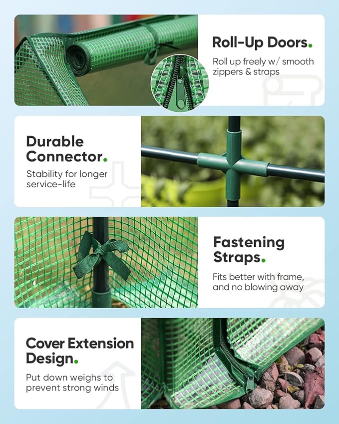 Quictent Mini Greenhouse, Portable Quick-Setup Small Tabletop Waterproof UV Protected PE Cover Shelter for Outdoors/Indoors W/ Raised Base for Garden Plant Seed Starting, 8 Stake, 95"x36"x36", Green