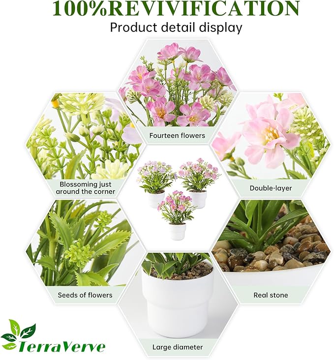 3-Piece Artificial Table Plant ， Lifelike Indoor Plants for Home, Office, Bedroom, Bathroom Decor ，Rustic Farmhouse Style mini Potted plantsry