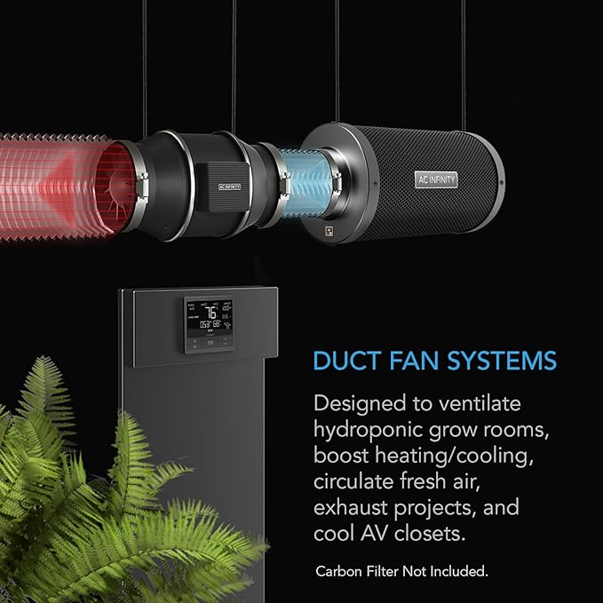 AC Infinity CLOUDLINE PRO T12, Quiet 12” Inline Duct Fan with Temperature Humidity VPD Controller, WiFi Integrated App Control - Ventilation Exhaust Fan for Heating Cooling, Grow Tents, Hydroponics