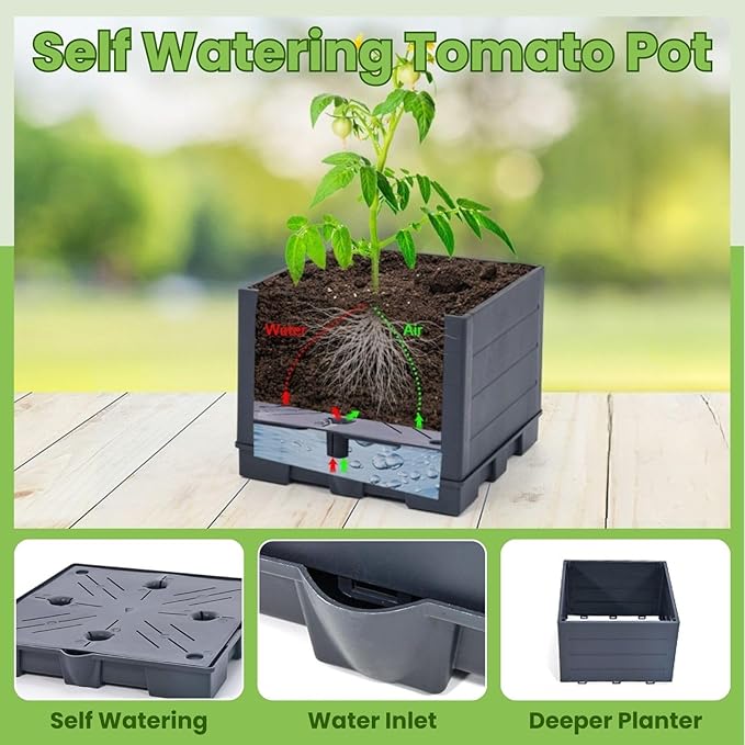Lancisism 2 Pack Raised Garden Bed Tomato Planter with Trellis - 57" Self Watering Planter Box for Climbing Plants Vegetables Flowers - Garden Tomato Pots with Cage for Patio Greenhouse Indoor Outdoor