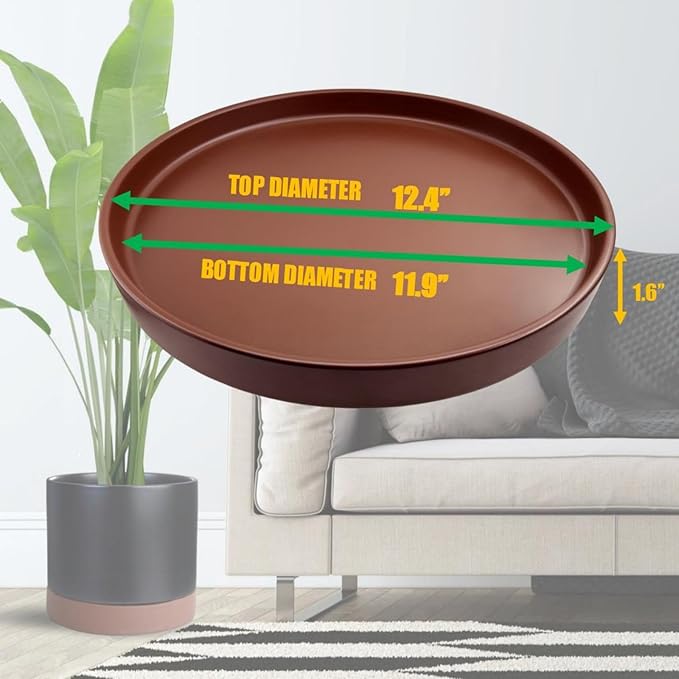 Yukfona Ceramic Plant Saucer Pot Tray 12 Inch, Planter Saucers 4 5 6 7 8 9 10 11 12 13 Inch for Indoors Outdoor, Durable Sturdy Flower Drainage drip Water Tray for Glazed Pots Base (12.7 Inch-Brown)