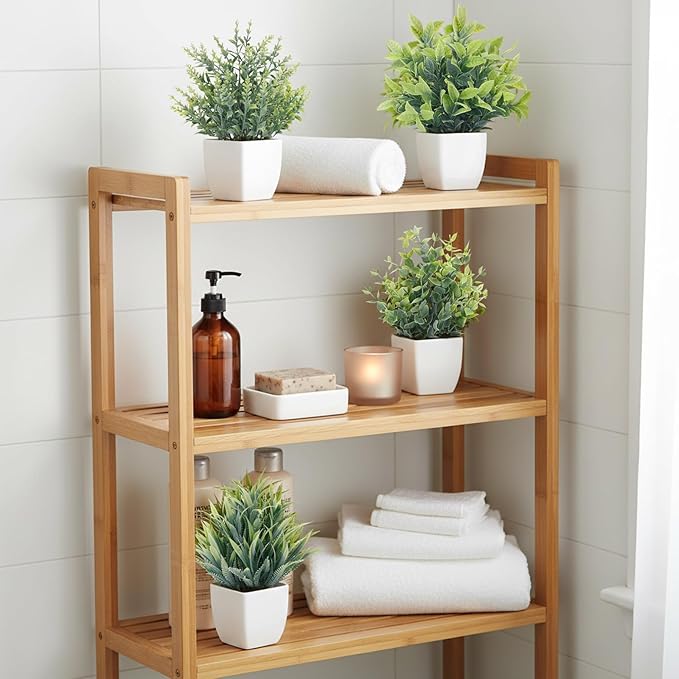 CEWOR Fake Plants 4 Packs Small Artificial Plants Mini White Potted Greenery Bathroom Accessories Decorations for Desk Bathroom Office Home Room Kitchen Table Decor Indoor
