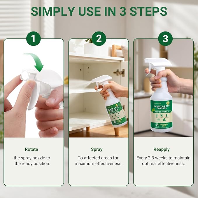 Peppermint Oil Insect Repellent Spray 16 OZ, Natural Indoor & Outdoor Bug Control for Spiders, Ants, Roaches, and More, Kids and Pets Safe, Suit for Garage Kitchen Attic Patio Basement