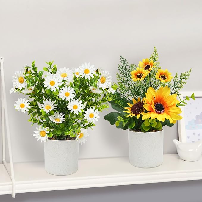 4 Packs Fake Plants Small Artificial Potted Flowers Mini Faux Plants for House Office Bathroom Farmhouse Tabletop Decor