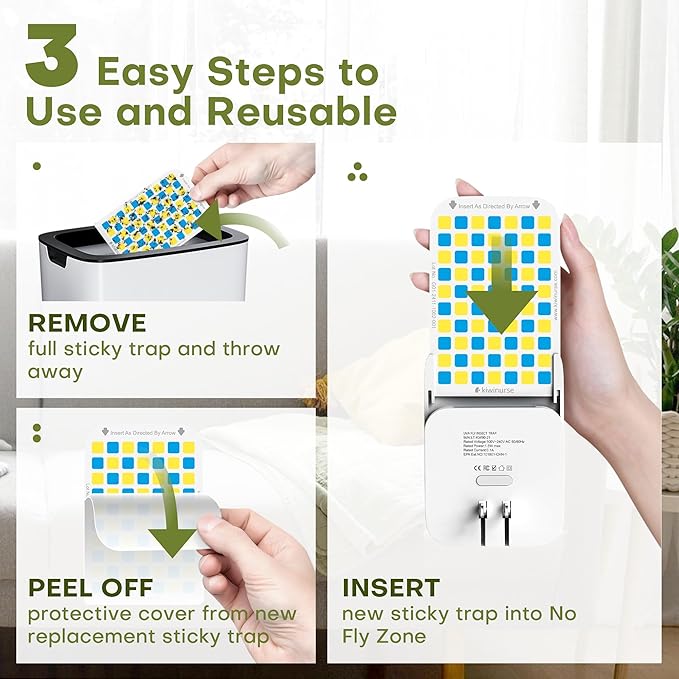 Flying Insect Trap Indoor - Plug-in Fly Catcher and Killers Includes Refills for House Flies, Fruit Flies, Gnats,Cover up to 800 ft², Without Night Mode, Off-White, 1 Traps + 1 Refills