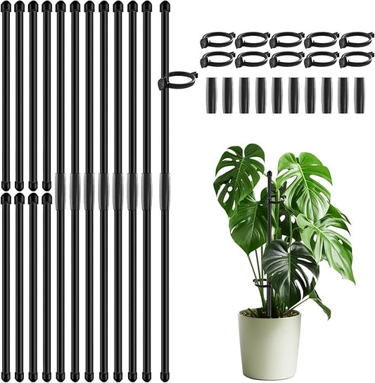 20Pcs Plant Support Stakes 17 inch SupKing Garden Orchid Sticks Extended to 3ft 4ft 5ft Plant Poles with Clips for Indoor Outdoor Potted Tomato Rose Amaryllis Vegetables Comes with 20 Ties(Black)