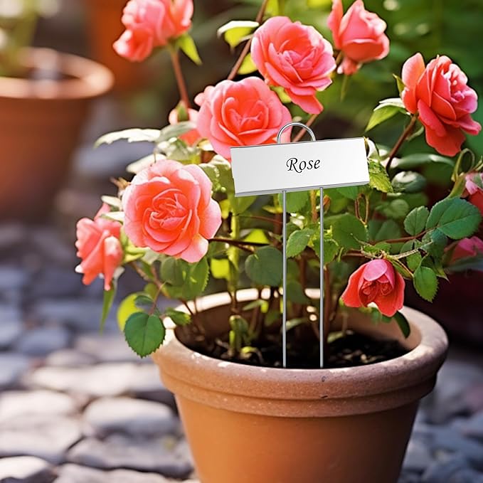 FORUP Metal Plant Labels, 30 Pack Garden Label Markers, Weatherproof Garden Stake Tags, Reusable Planting Gardening Markers, Silver