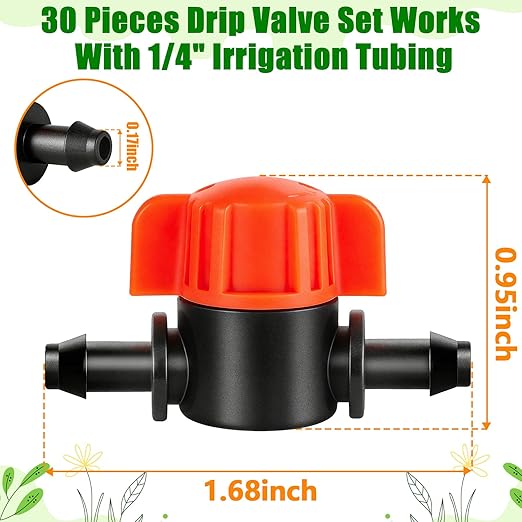 30 Pack 1/4" Drip Irrigation Shut Off Valves, Drip Line Shut Off Switch Valve for 1/4 Inch Drip Irrigation Tubing Water Flow Control In-Line Valve for Garden Drip Systems