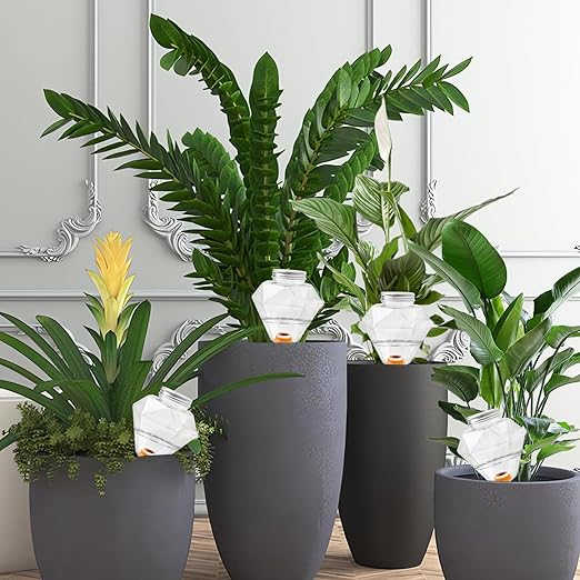 Watering Globes XL - 2 Pcs Diamond Plastic Shape Plant Watering Globes Self Watering Planter Insert 17oz Large for Indoor＆Outdoor Plants Watering Bulbs