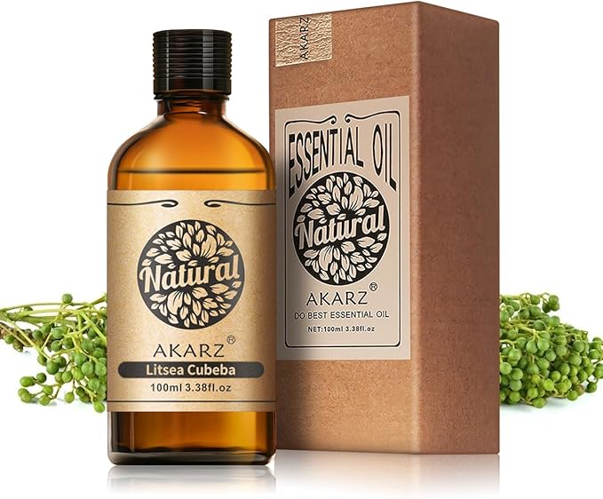 AKARZ 100ml Litsea Cubeba Essential Oil Natural Litsea Cubeba Oil Pure for Candle Making,DIY Skincare Products Massage,Home Spa Relaxation
