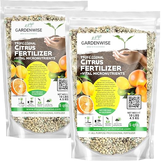 GARDENWISE Professional Citrus Fertilizer + Vital Micronutrients; Perfect Balanced NPK for All Citrus; for Indoor and Outdoor Plants; Orange, Lime, Avocado and Lemon Tree Fertilizer (10 QUARTS)