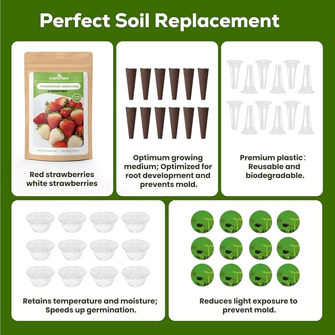 12-Pod Strawberry Seed Kit Compatible with All Hydroponics, 2 Pack Varieties: Big Fruited Red & White Alpine Strawberry - Universal Seed Starter Pods, Easy to Grow, High Germination