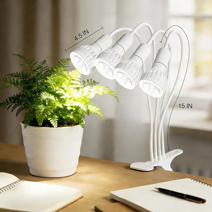 LED Grow Light, Dual-Head 5000K White Full Spectrum Clip-on Gooseneck Plant Lamp for Indoor Desk Plants Growing with 4/8/12H Timer, Bulb Replacement & Smart Plug Compatible (48W Equivalent 320W)