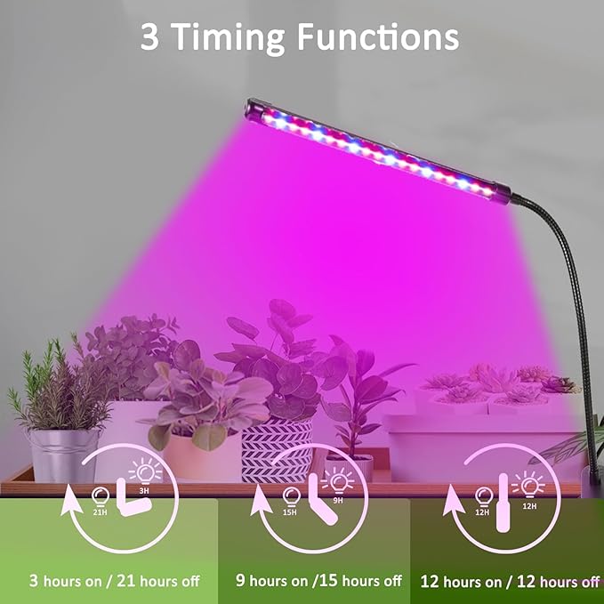 Clip On Grow Light for Indoor Plants,Full Spectrum Led Plant Grow Lights with Auto-Timer, Plant Growing Lamp for Seed Starting,Houseplants, Bonsai, Pot Plant,1 Lamp(2 Pack)