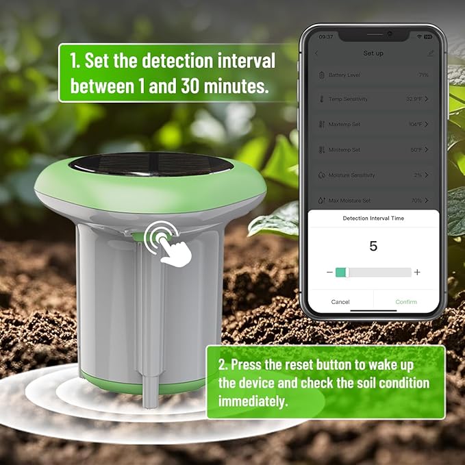 Smart 3-in-1 Soil Moisture/Temperature/Fertility Meter for Plant, Digital Soil Sensor with Tuya/Smart Life APP Push Notification, GreenVation Soil Test Kit for Garden/Farming/Lawn