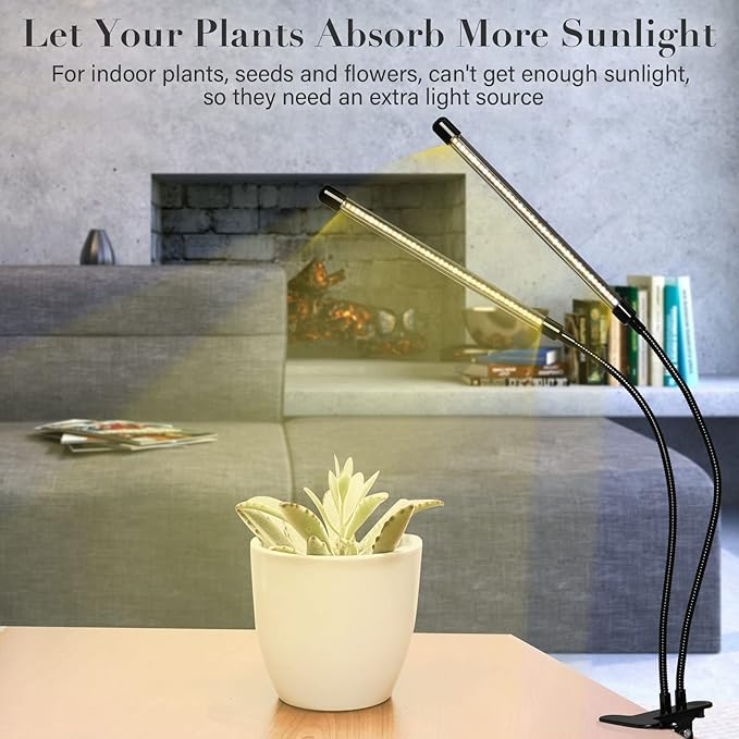 iPower LED Grow Light Strips Full Spectrum for Indoor Plants with Auto ON/Off 4/8/12H Timer, 5 Dimmable Levels Per Tube, Sunlike Grow Lamp for Hydroponics Succulent, 1 Pack, Yellow, 2 Tubes