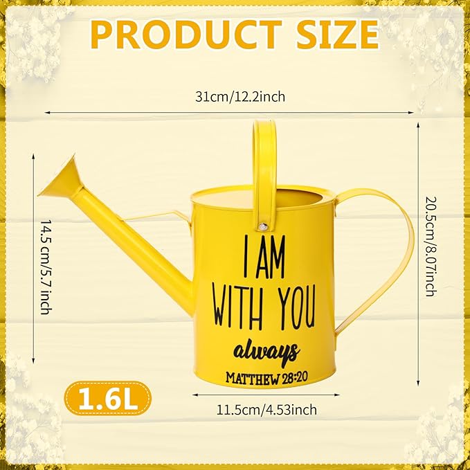 Blueweenly 1. 6l Christian Galvanized Metal Watering Can with Inspirational Bible Verses Small Christian Religious Gardening Can Church Gift for Women for Outdoor House Indoor Plants(Yellow,1.6 L)