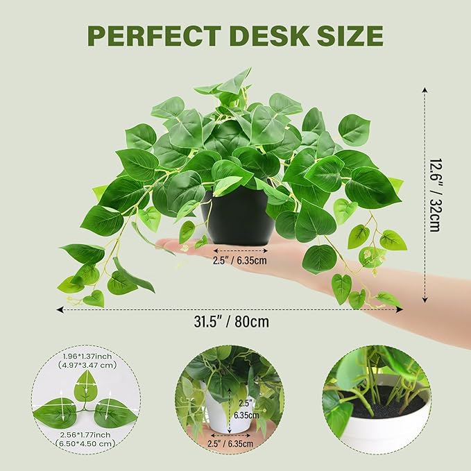 Tiita 1 Pack Fake Plants Artificial Scindapsus Aureus in Pots, Realistic Fake Greenery Potted Plants for Home Office Desk Window Sill Bathroom Bedroom Outdoor Indoor