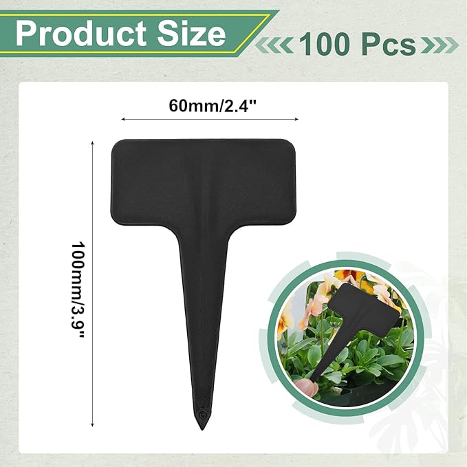 uxcell 100Pcs 4 Inch Plant Labels Large T-Style Garden Marker Plant Tags Garden Labels for Flower Beds,Pots Vegetables Black