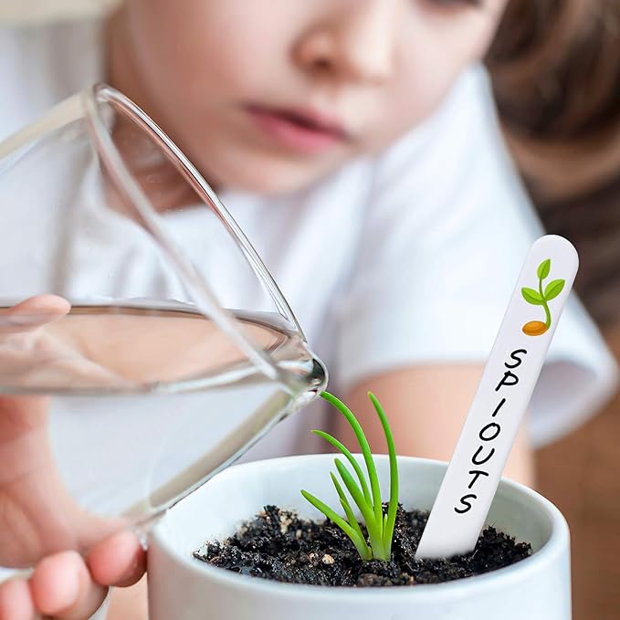 Whaline 200Pcs Thick Plastic Plant Labels with Hole White Garden Stake Markers Waterproof Garden Tag Signs for Greenhouse Seedlings Flowers Spotted Plants with 2 Marker Pen and Twine (10 CM)