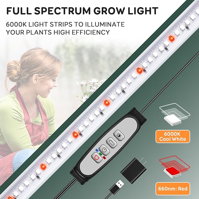 SDOVUERC Tri-Bars Grow Light Strips for Indoor Plants with Auto ON/Off Timer 6/12/18H, 5 Dimmable Levels for Shelves Plant Growing(Pack 1)